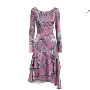 MARCHESA Asymmetric Printed Satin Midi Dress - Lilac